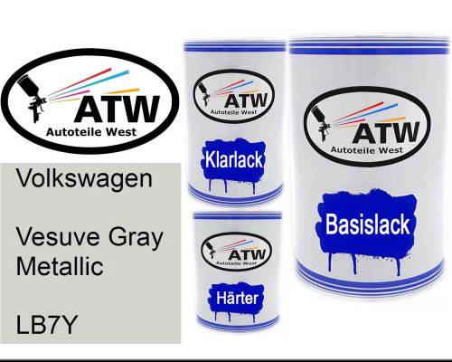 Volkswagen, Vesuve Gray Metallic, LB7Y: 500ml Lackdose + 500ml Klarlack + 250ml Härter - Set, von ATW Autoteile West.